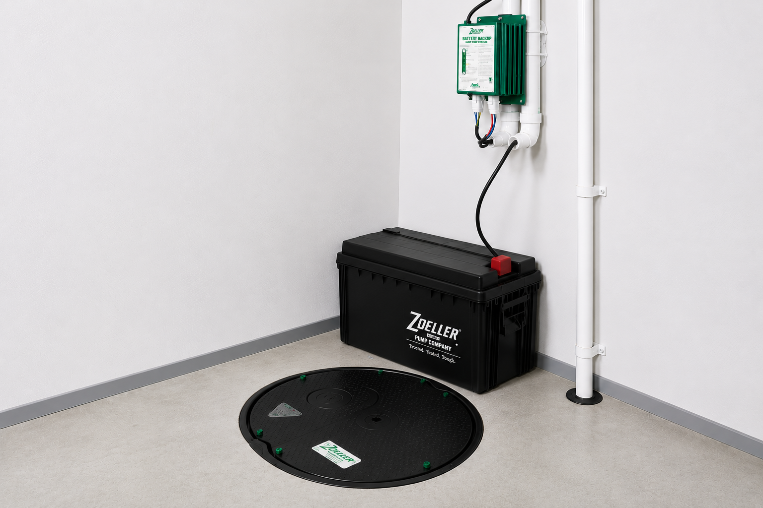 Crawl space sump pump installation with drainage basin and discharge system
